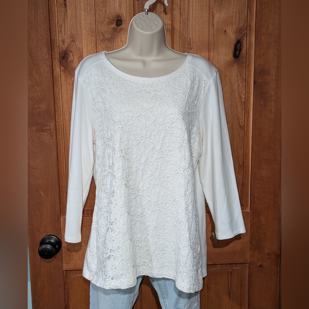 Croft &‎ Barrow Off-White Lace Front Women's Top